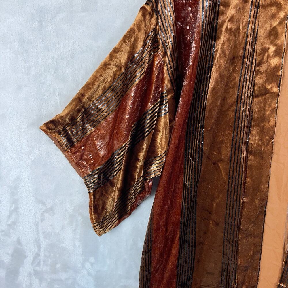 Ett:Twa by Anthropologie Long Velvet Kimono Cardigan M/L Petite Metallic Rust - Picture 5 of 11